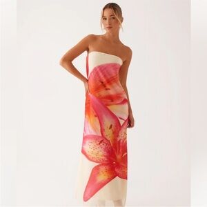 Peppermayo Strapless Floral Maxi Cover-Up in Pink & Cream